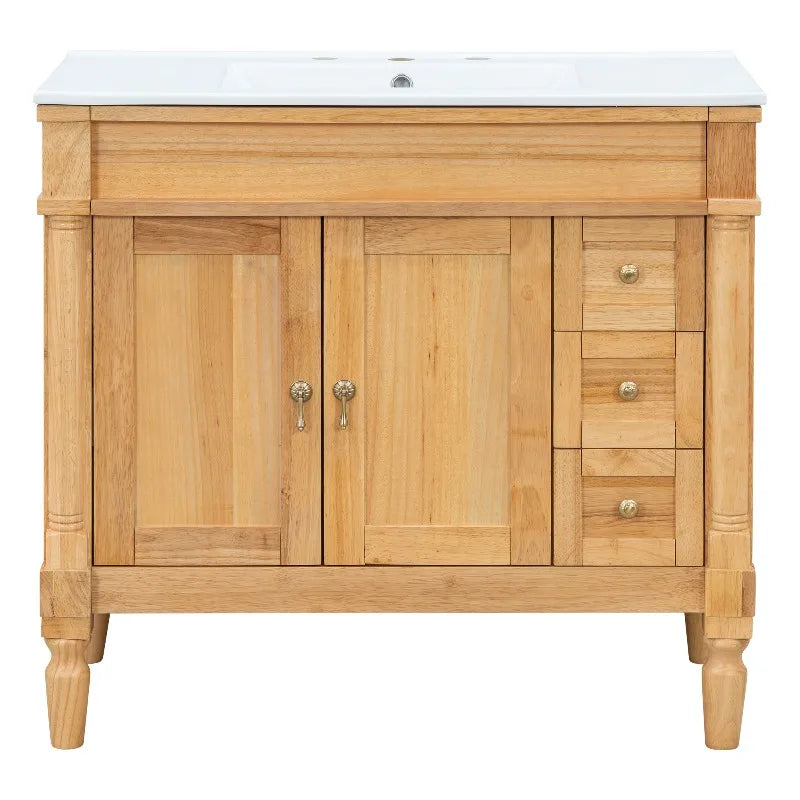 Bathroom Vanity with Ceramic Sink, Soft Close Doors, Adjustable Shelves