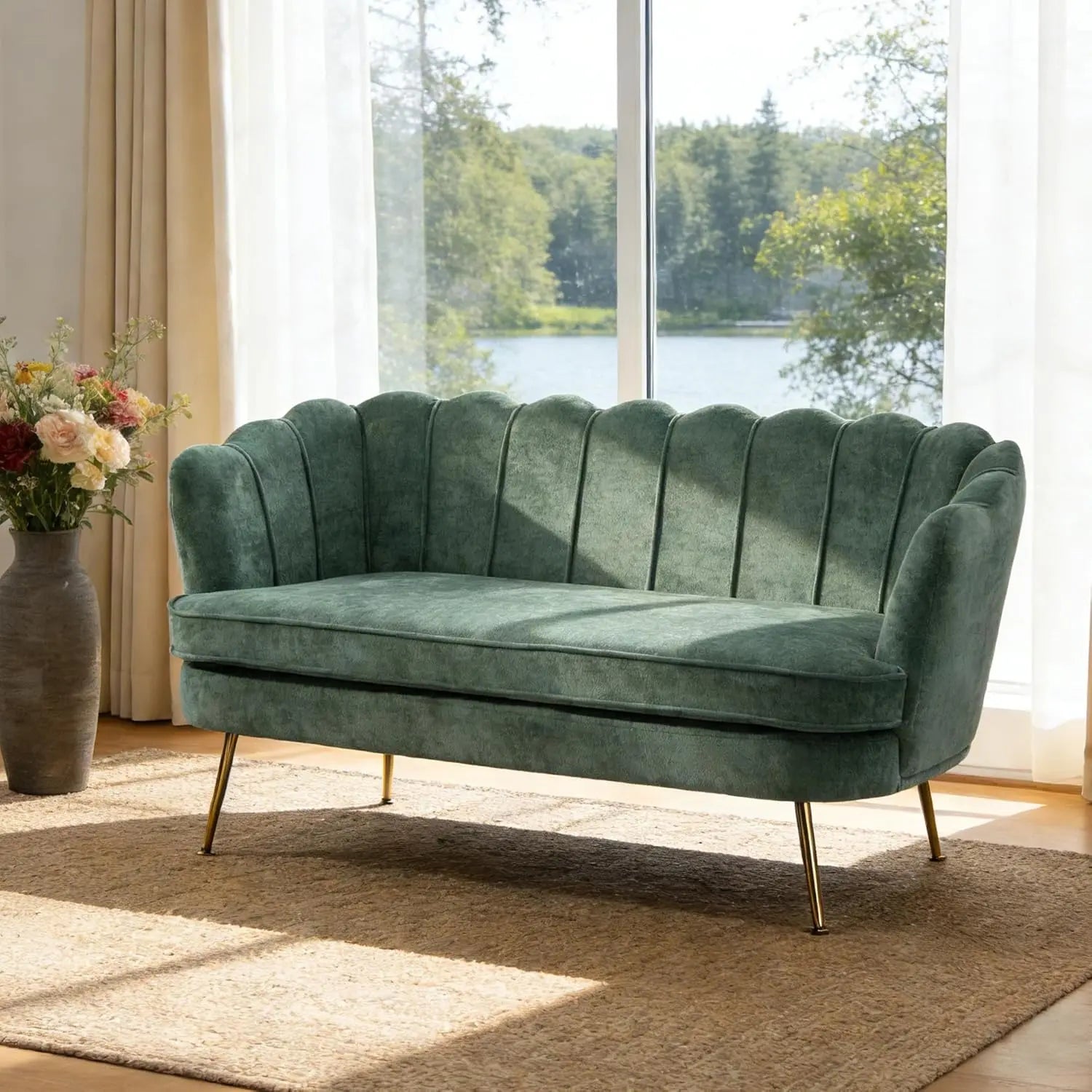 2-Seater Sofa, 59" Loveseat Settee with Gold Metal Legs