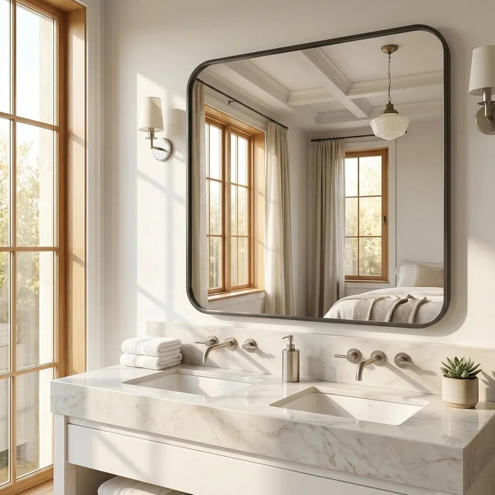 Black Metal Framed Bathroom Mirror
