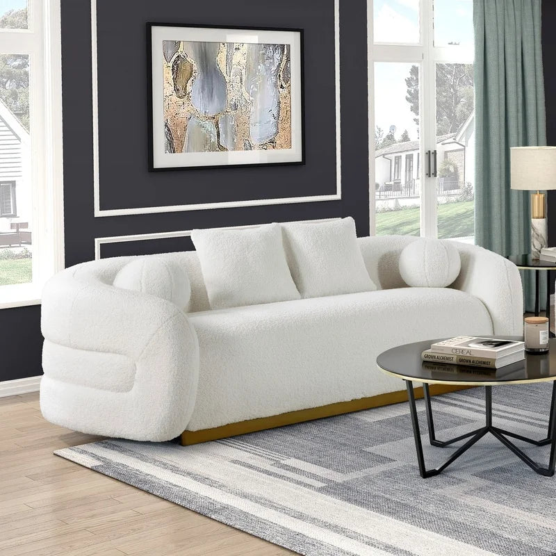 White and Gold Upholstered 3-Piece Living Room Sofa Set