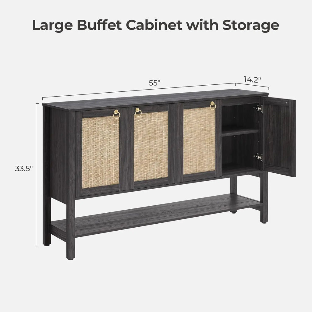 Obsidian Sideboard Buffet Cabinet with Rattan Doors