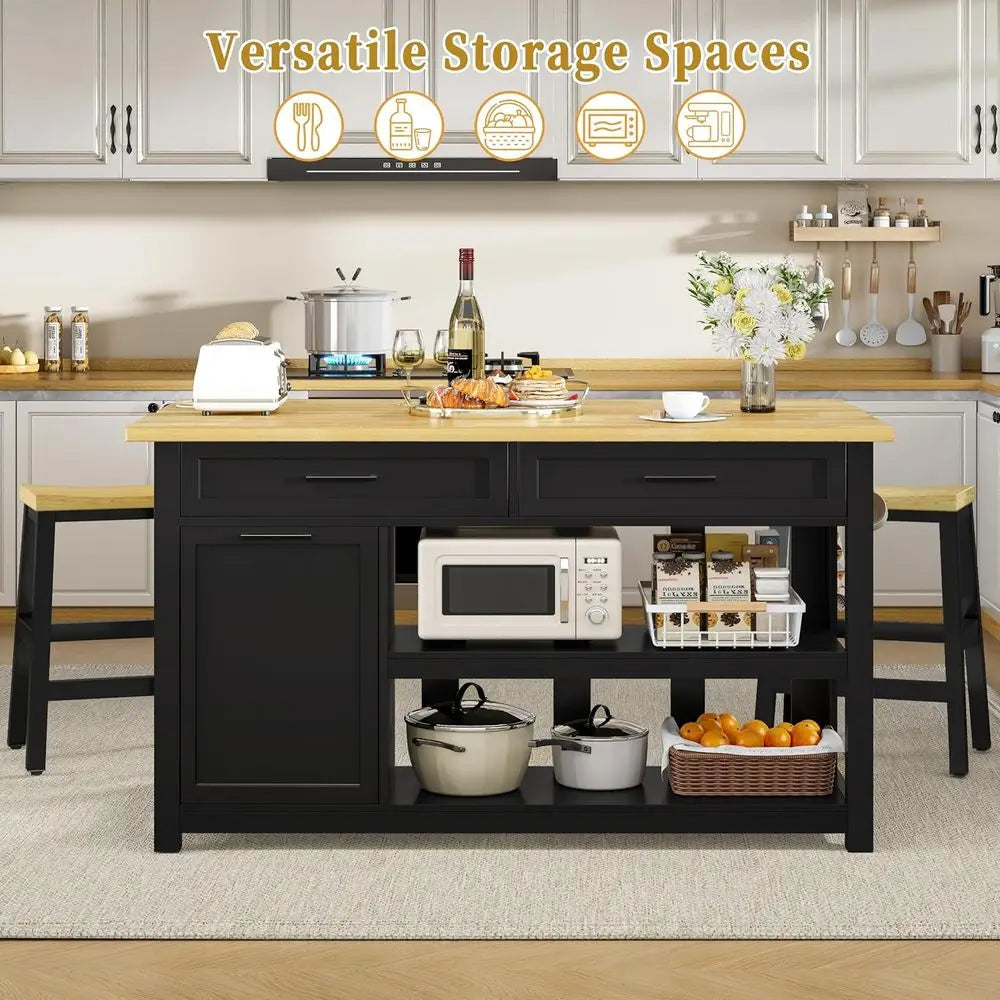 47 Solid Rubberwood Kitchen Island with Storage