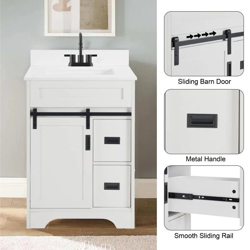24" Bathroom Vanity with Farmhouse Undermount Bathroom Sink with Sliding Barn Doors