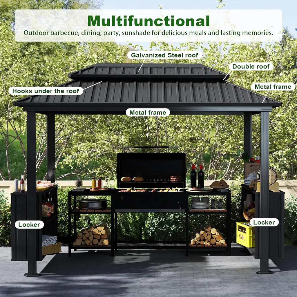 6x10 Hardtop Grill Gazebo Double Galvanized Steel Roof