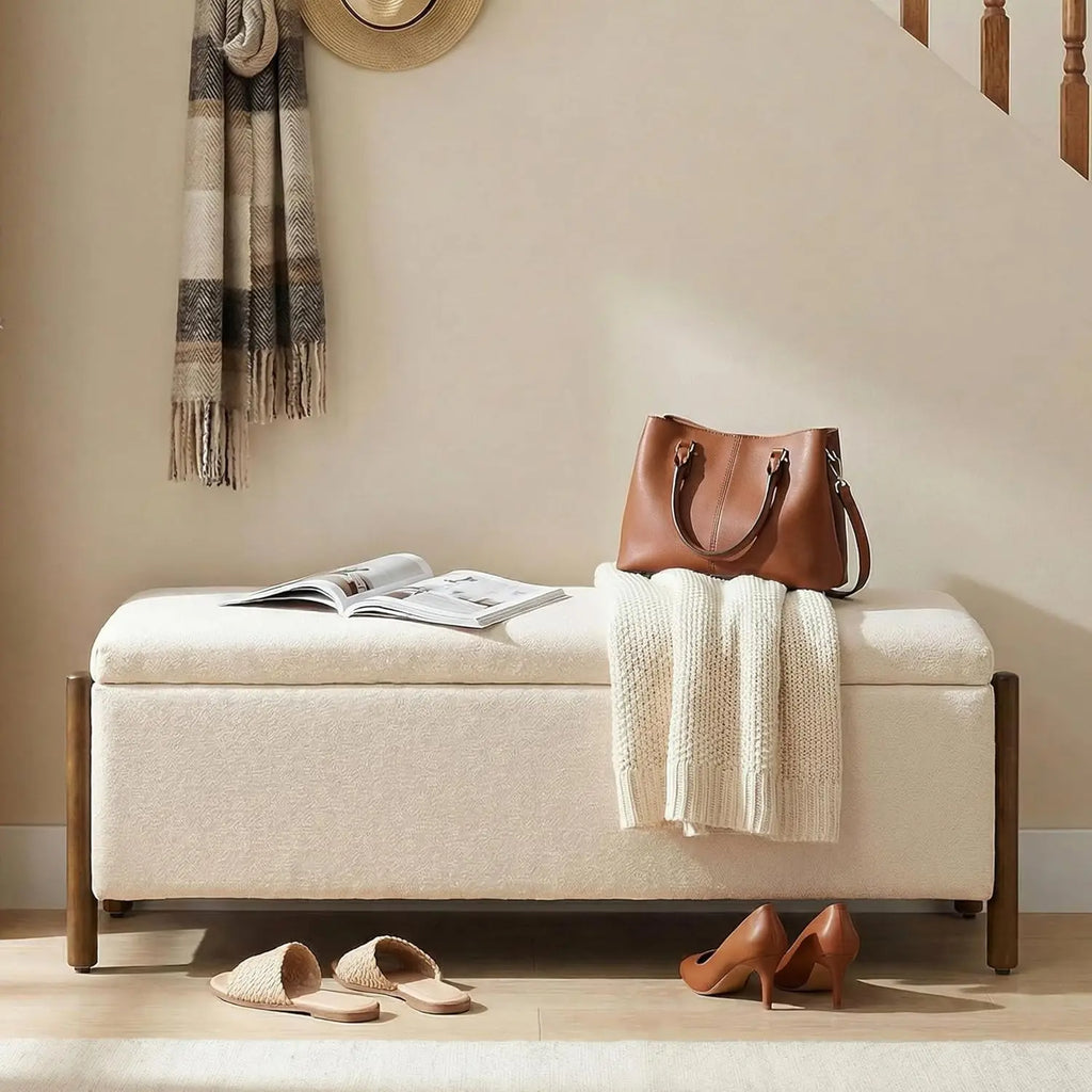 Fabric Upholstered Storage Ottoman Bench