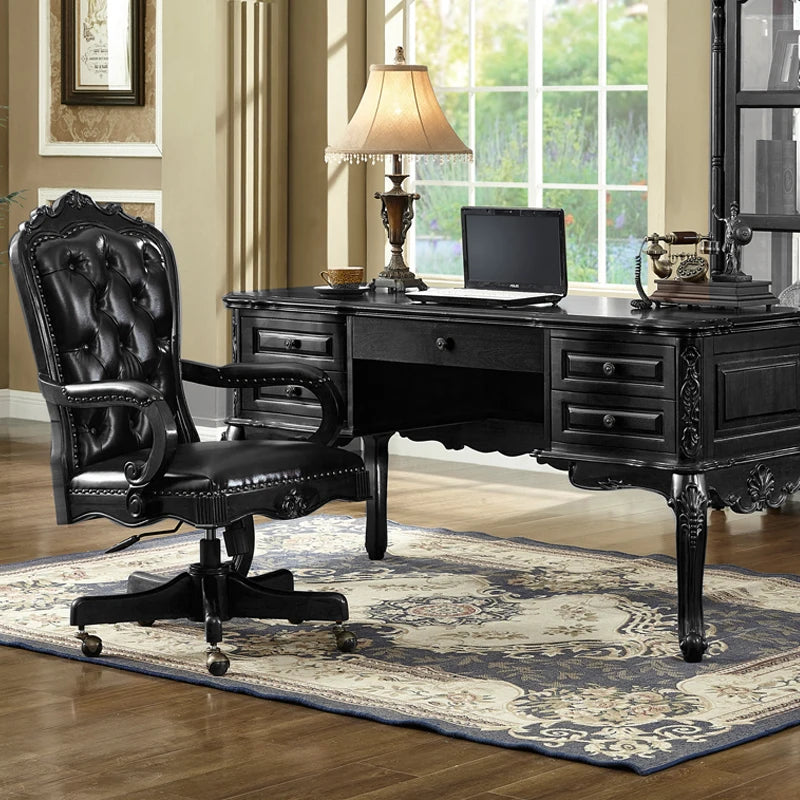 French retro black solid wood European boss office desk