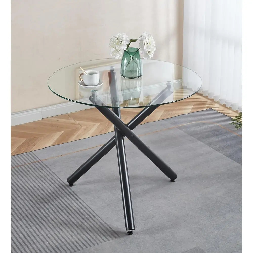 Round Tempered Glass Dining Table for 2