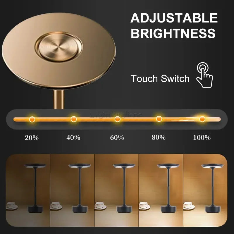 Metal LED Touch Table Lamp Portable Cordless Bedside Light