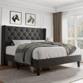 Queen Velvet Platform Bed Button Tufted Upholstered Frame