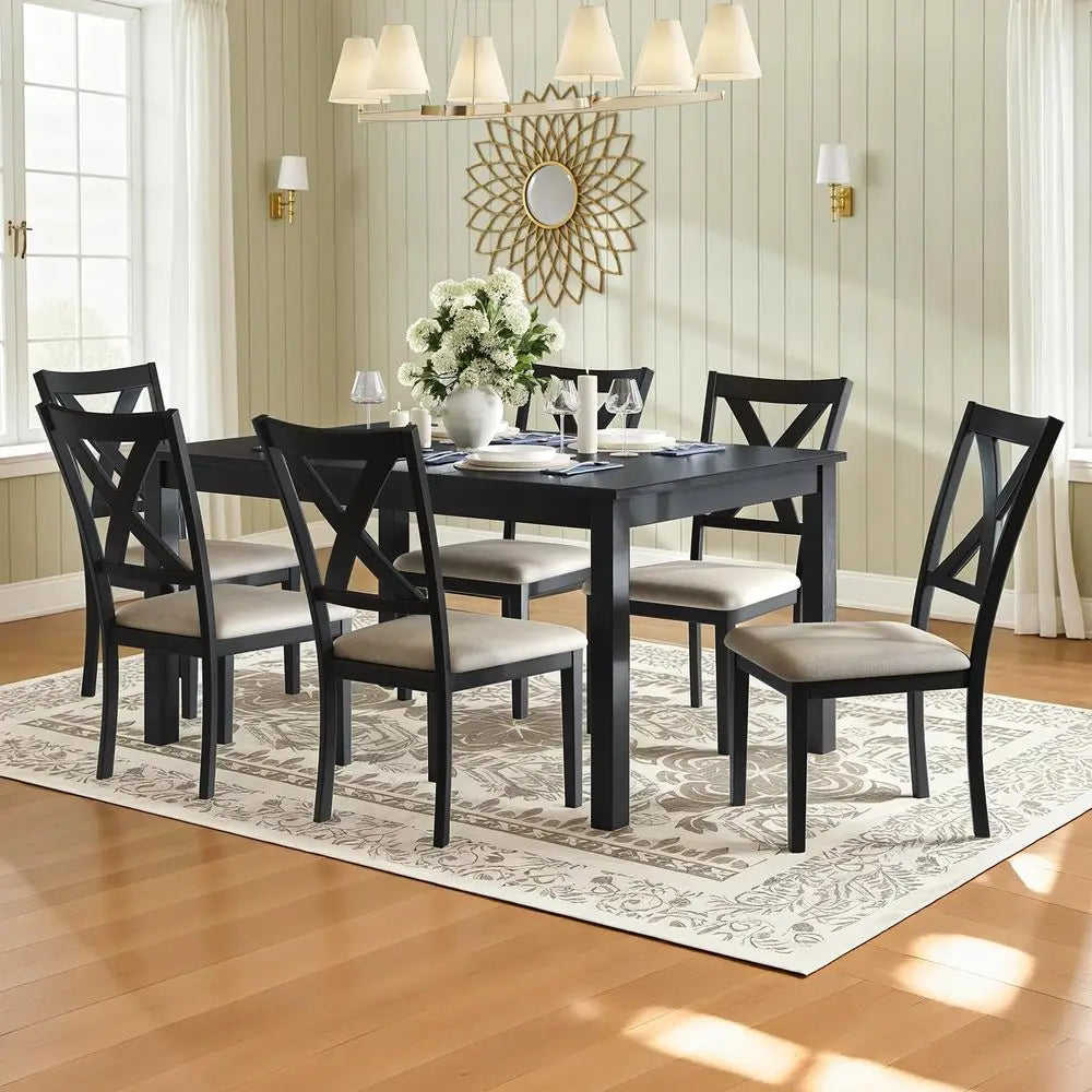 7 Piece Solid Wood Dining Table Set