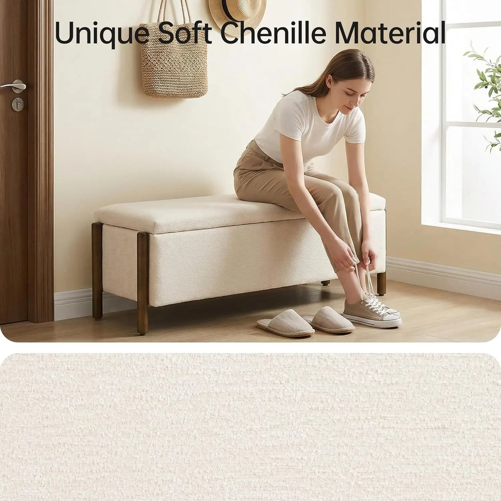 Fabric Upholstered Storage Ottoman Bench