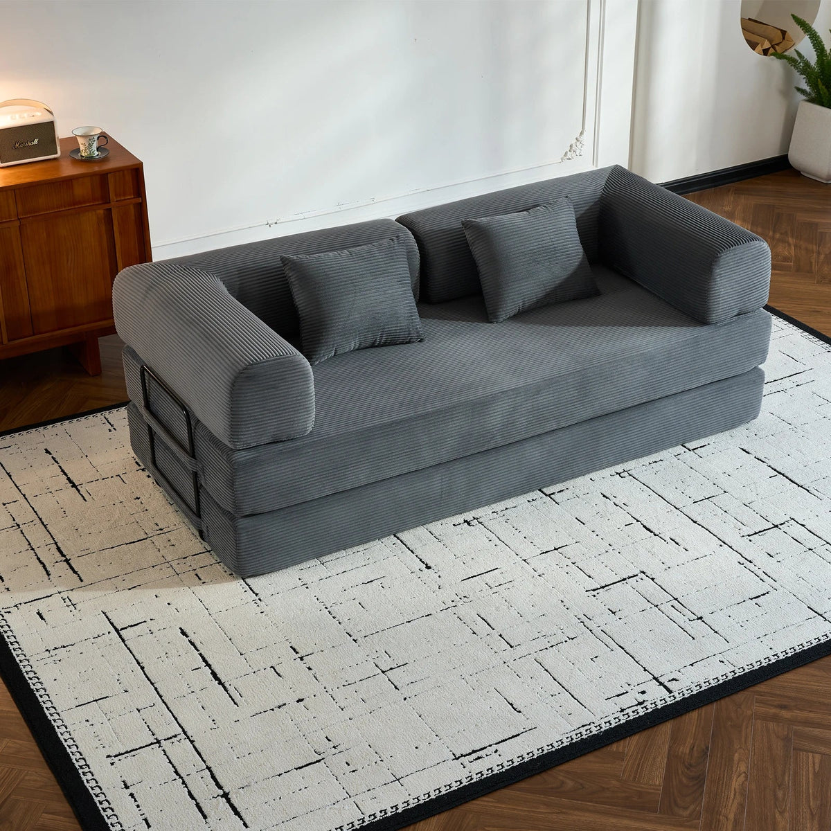 79" Folding Convertible Sofa Bed, Oversized Corduroy Futon Floor Couch