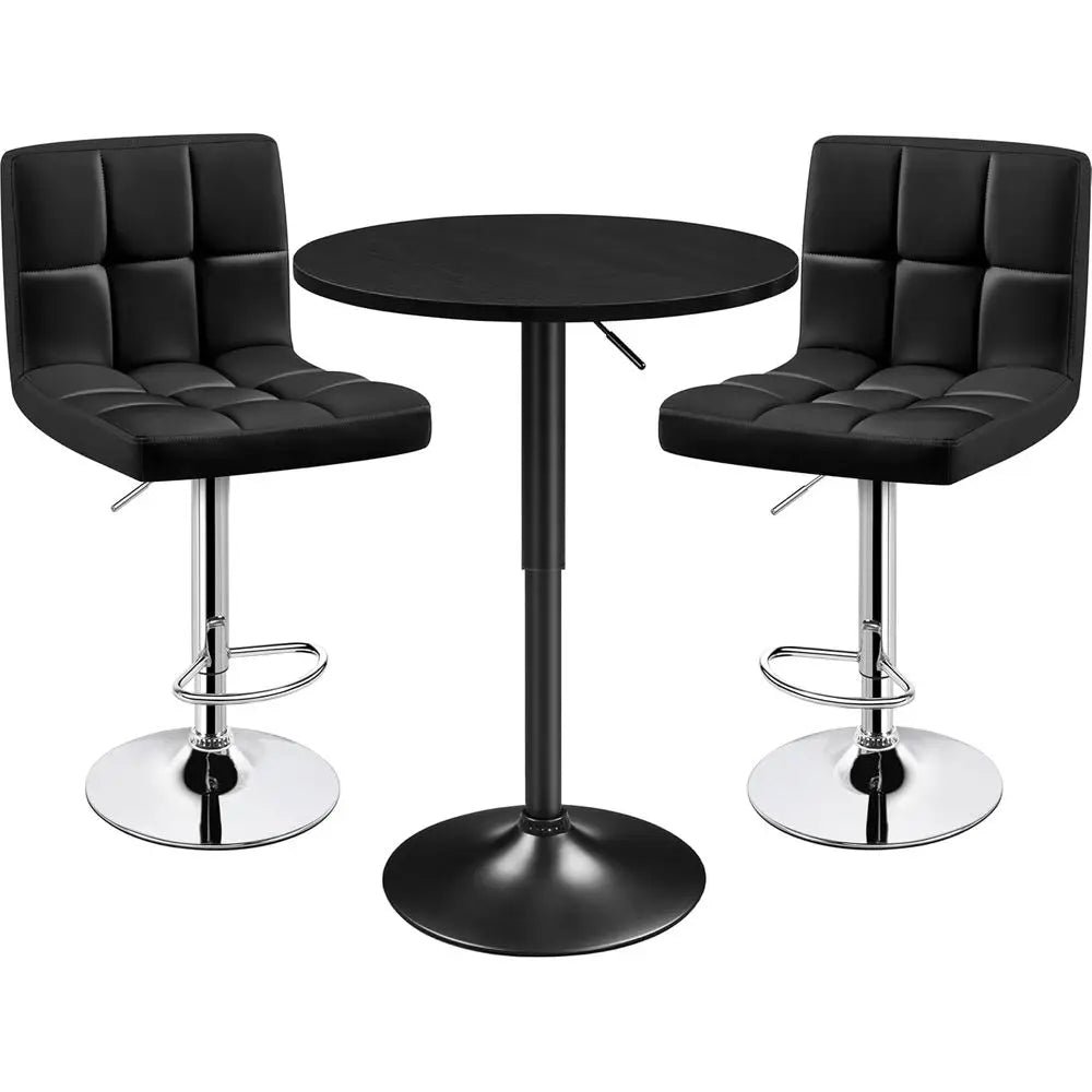 Modern 3-Piece Black Bar Table and 2 Stool Set