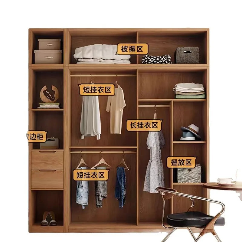 All-solid Wood Wardrobes Sliding Door Home Bedroom Small Wardrobes Nordic Apartment Home Furnitur Шкафы Для Одежды ZY40YG