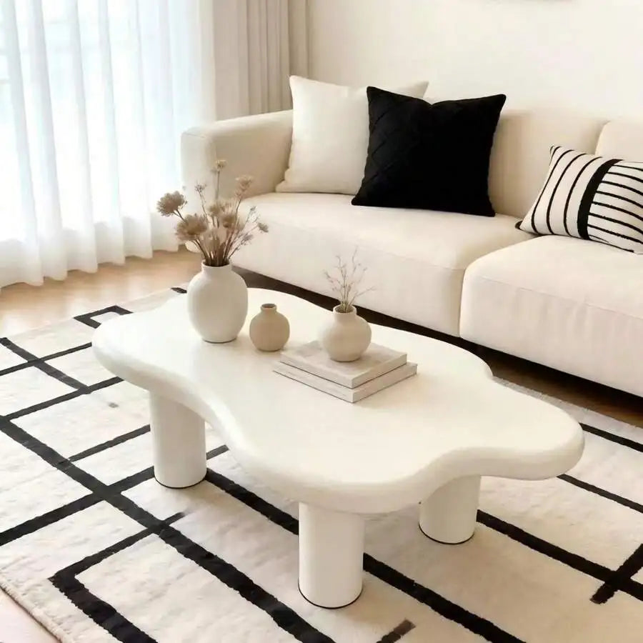 Cloud-Shaped Coffee Table With 4 Round Table Legs,