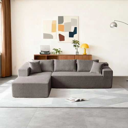 104" Sectional Sofa Boucle L-Shape Chaise High-Density Foam Living Room Set