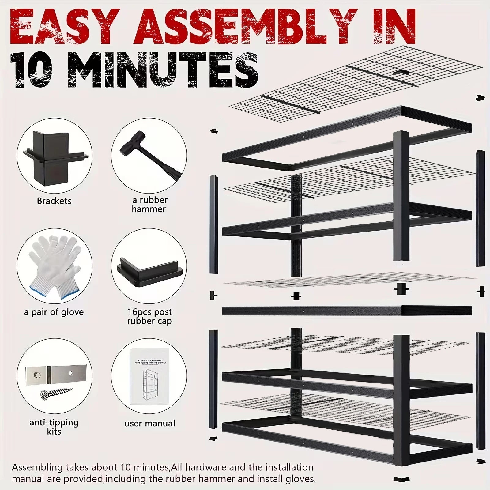 Heavy-Duty Metal Storage Rack 2000 lb. Capacity/Shelf