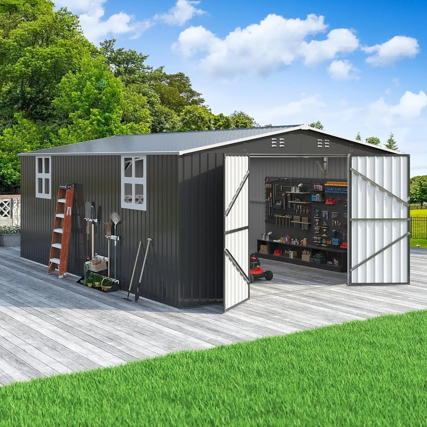 Outdoor Metal Storage Shed Lockable Doors