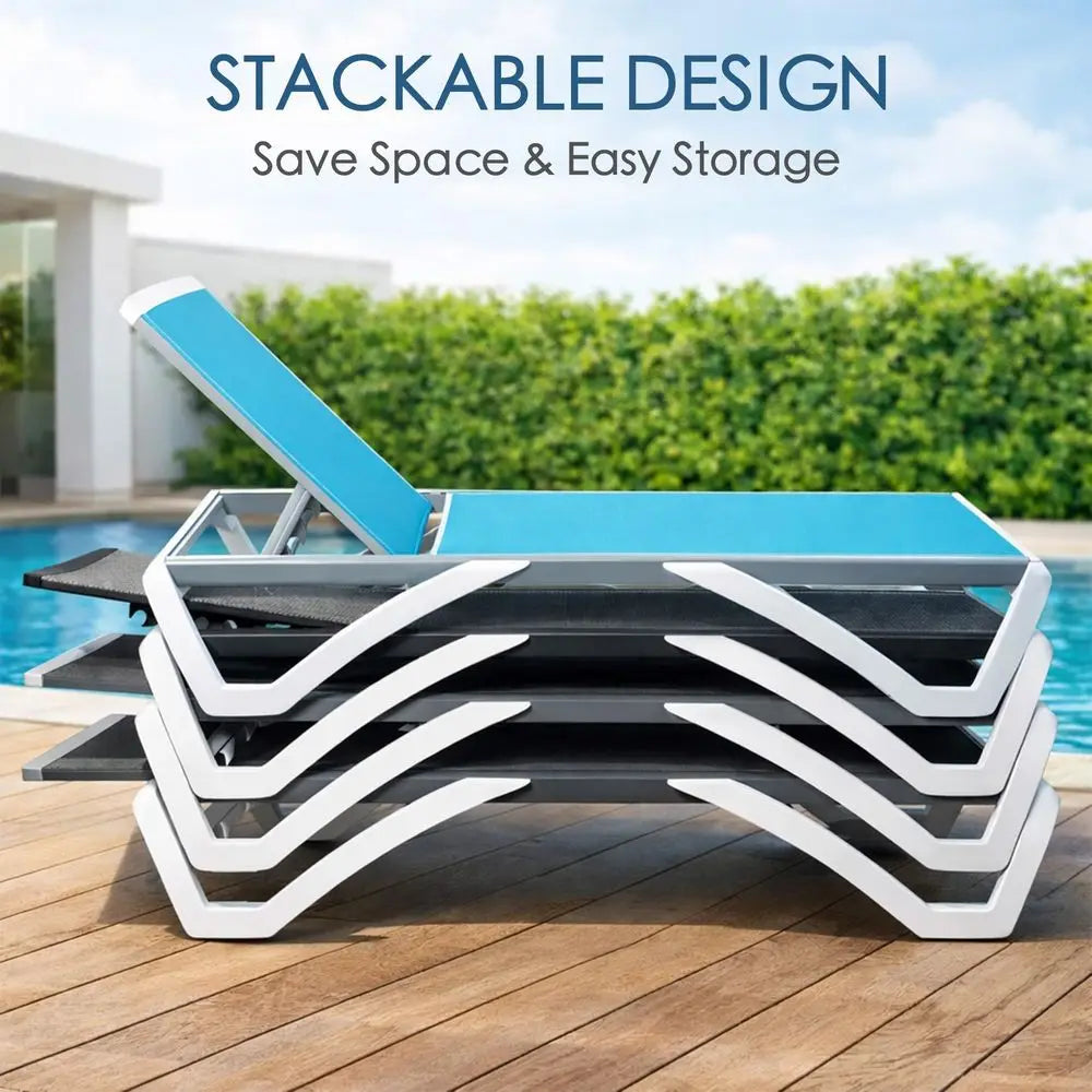 Outdoor Chaise Lounge Chair, Full Flat Adjustable Patio Lounger with Aluminum Frame amp Resin Legs, Textilene Fabric for Poolsi