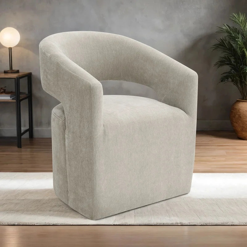 Contemporary Armchair with Caster Barrel Back,