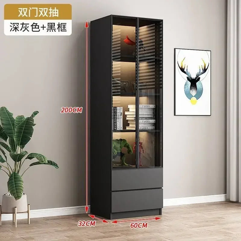 Modern Living Room Cabinet Bookcase with Glass Door Display