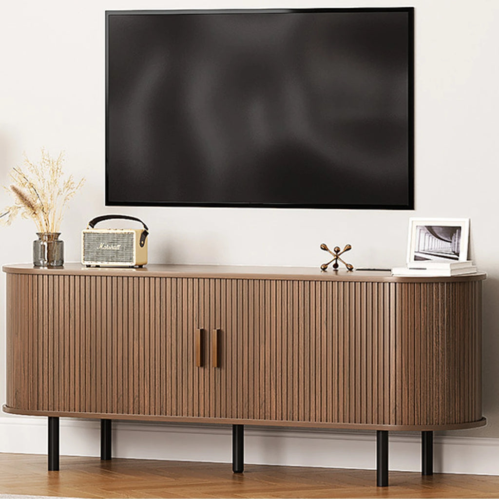 TV Stand, Power Outlet, 60/70",TV, Sliding Doors, Adjustable Shelves