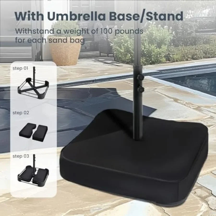 Large Patio Umbrella with Base and Solar Lights