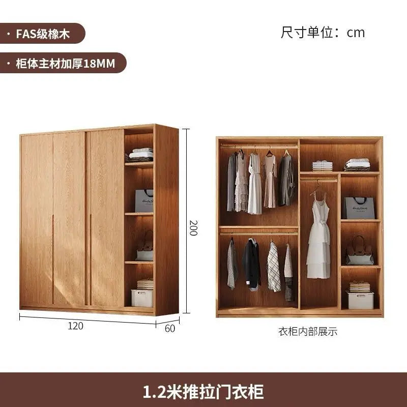 All-solid Wood Wardrobes Sliding Door Home Bedroom Small Wardrobes Nordic Apartment Home Furnitur Шкафы Для Одежды ZY40YG