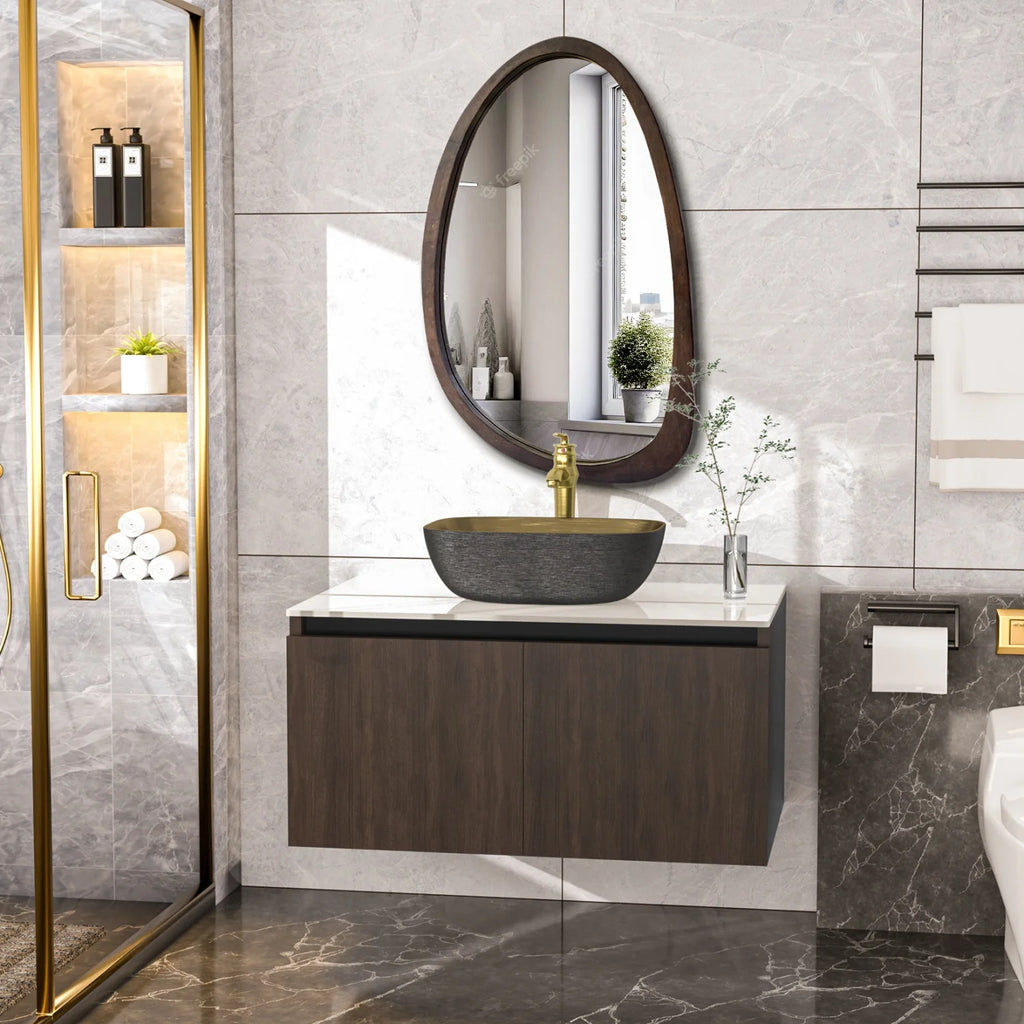 Bathroom Vanities Wall Mounted Floating Cabinet w/ Ceramic Basin