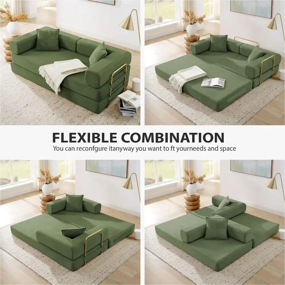 Convertible Sleeper Sofa Bed with Gold Legs