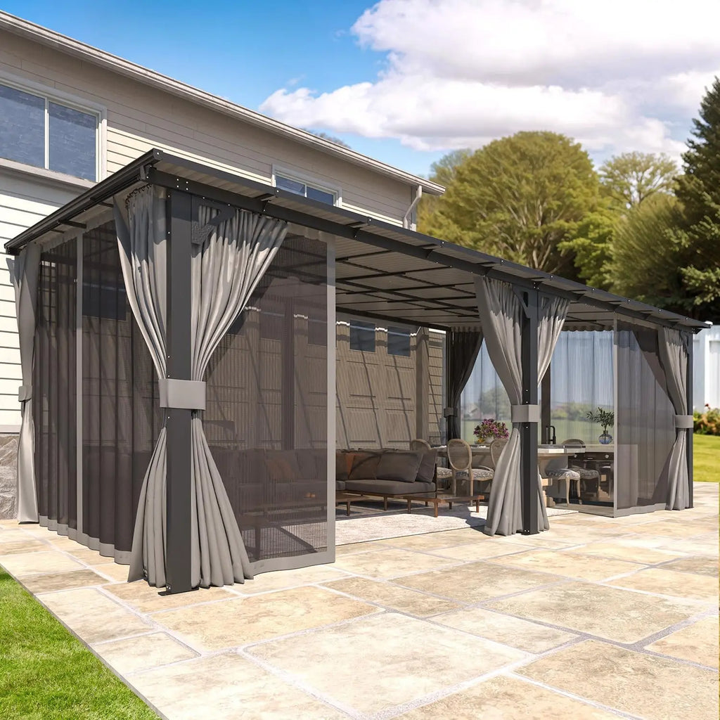 Large Wall Mounted Pergola Gazebo 20x12 Hard Top