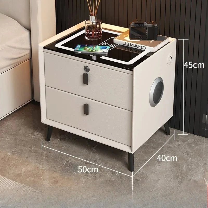 Multifunctional Smart Bedside Cabinet with Wireless Charging LED  Fingerprint Lock USB