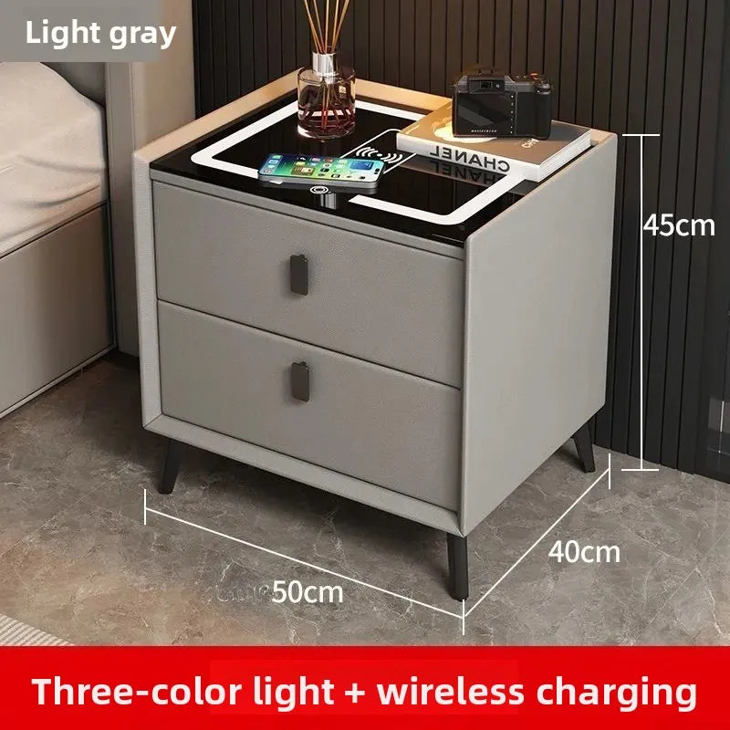 Multifunctional Smart Bedside Cabinet with Wireless Charging LED  Fingerprint Lock USB