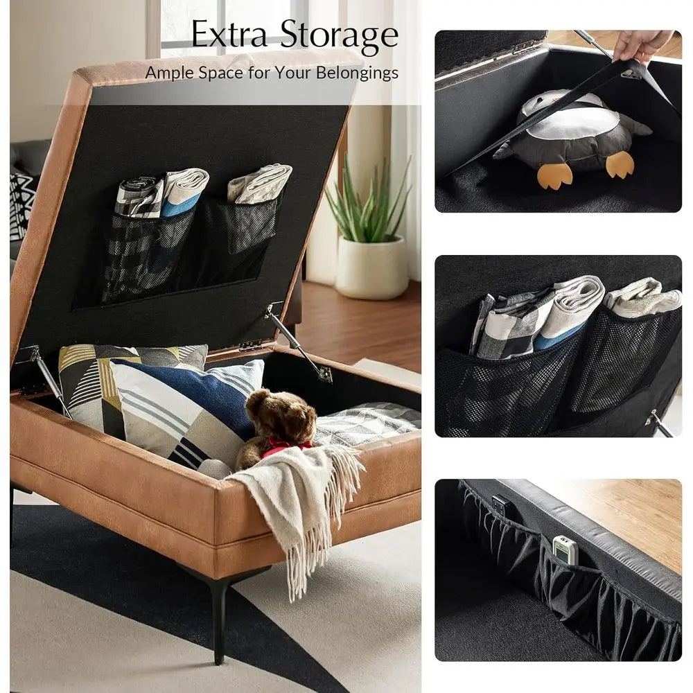 Square Storage Ottoman with Metal Legs