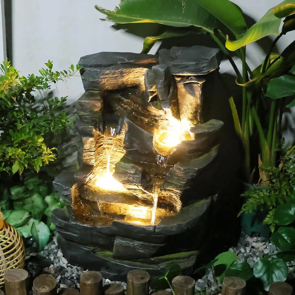 Outdoor Water Fountain with 5 Tiers Cascading Waterfall