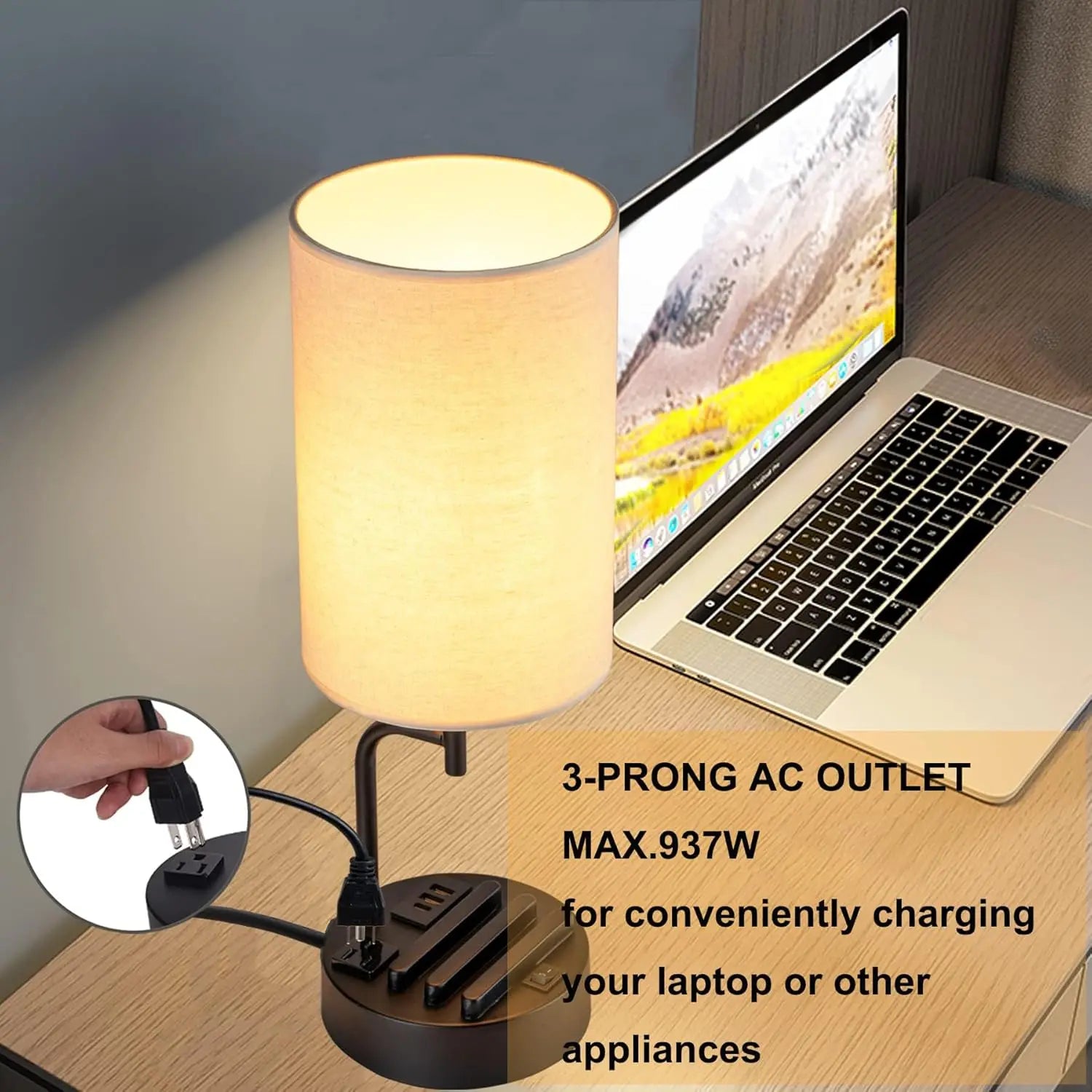 Table Lamp with 3 USB and AC Outlet