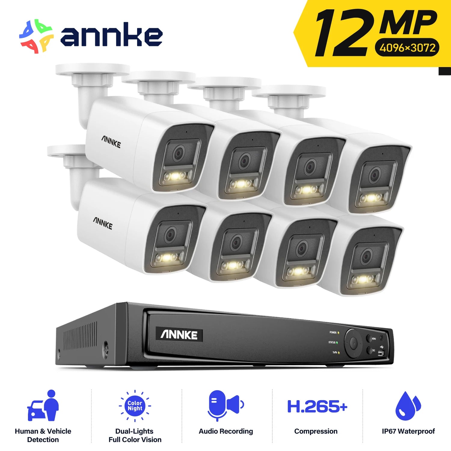 12MP POE Video Surveillance System 8CH NVR With 4/8 PCS