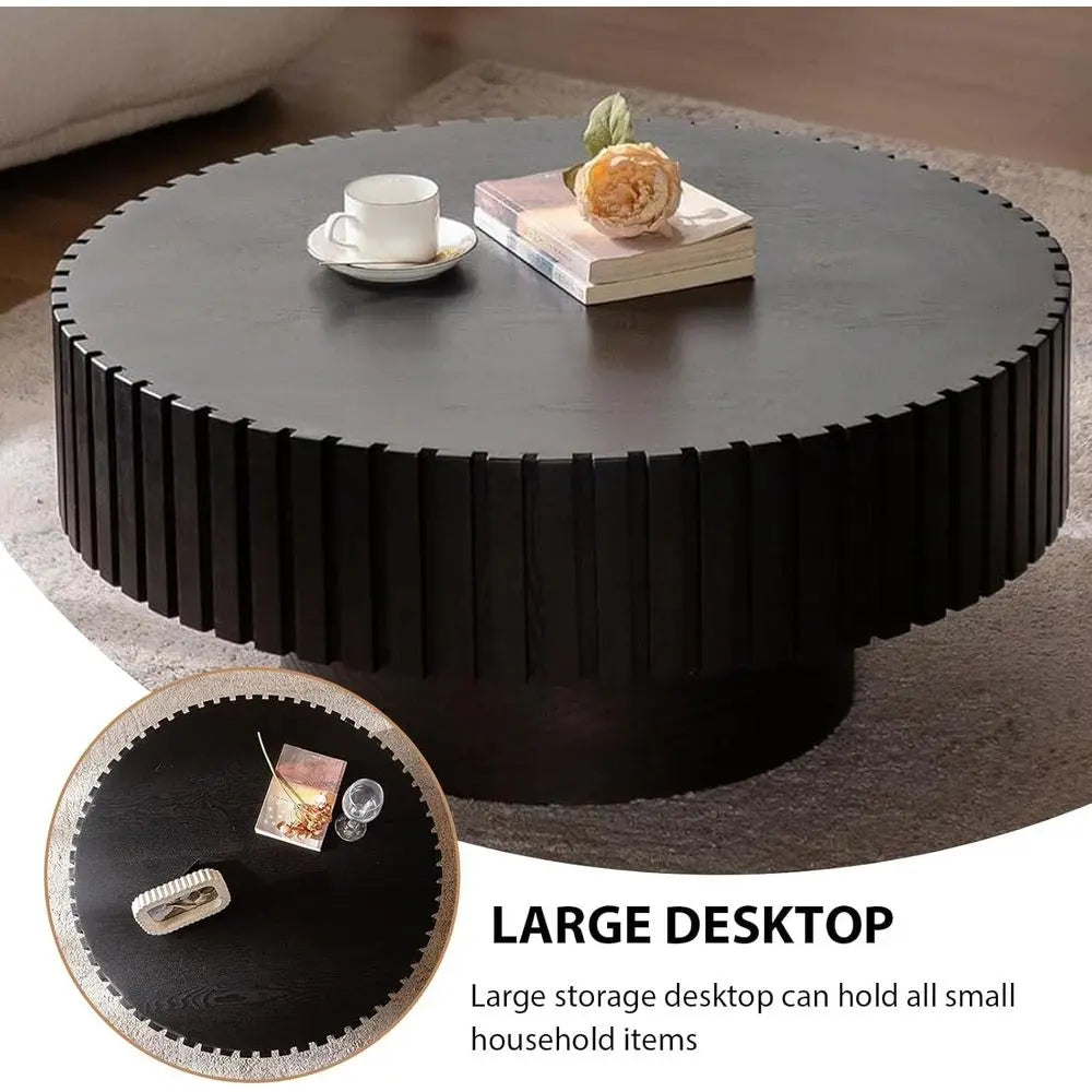 Round Handcrafted Wooden Drum Coffee Table