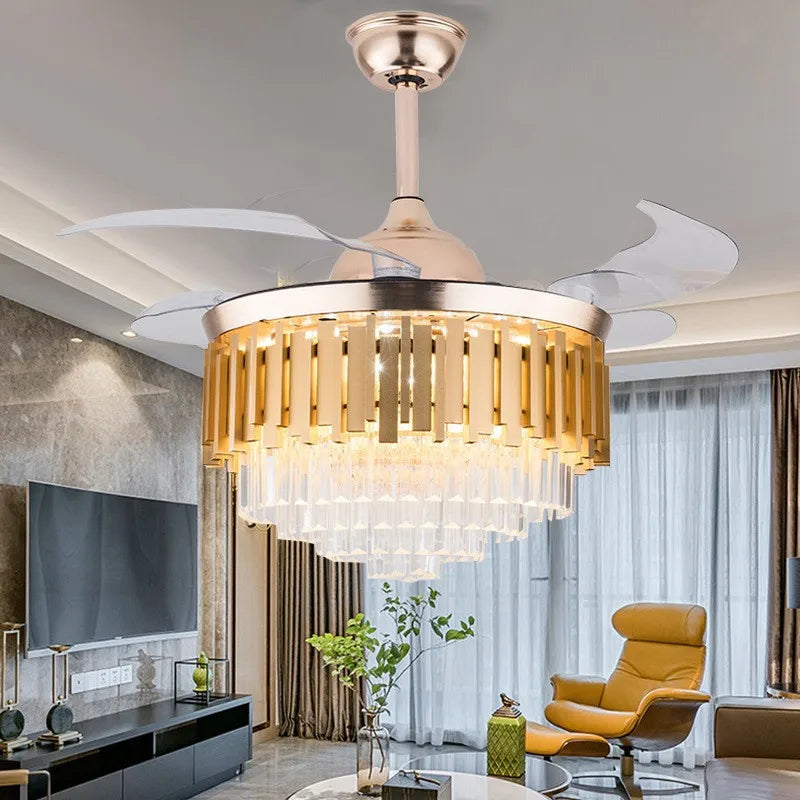 Crystal Dimmable 3 Color Retractable Ceiling Fan