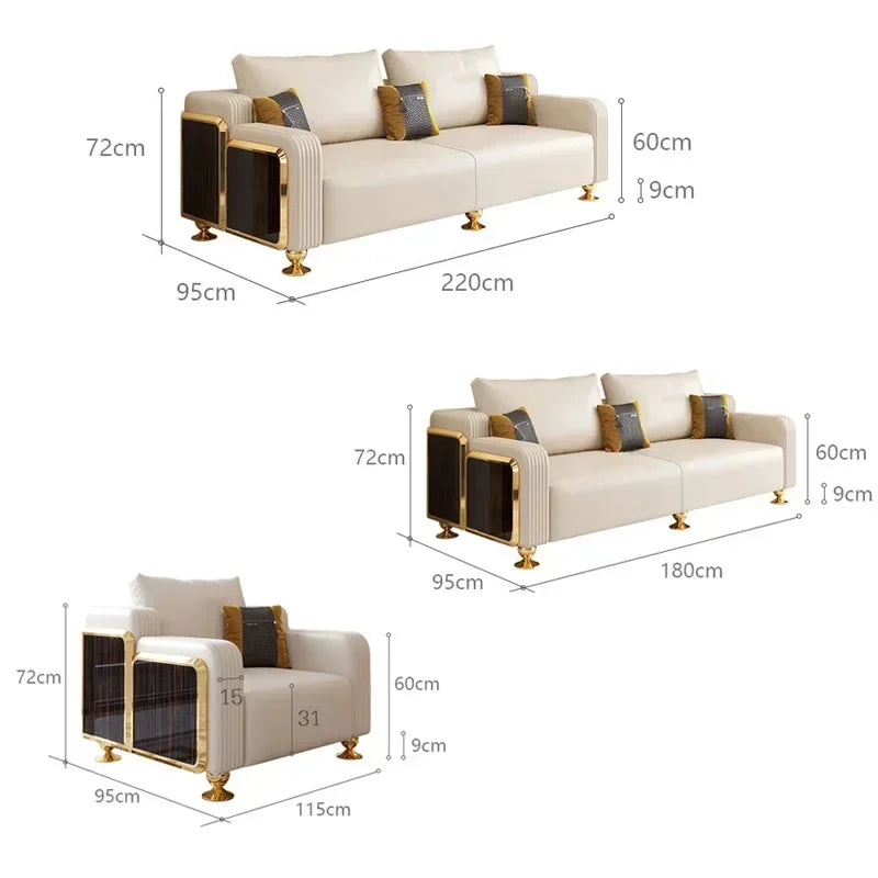 Modern Luxury Leather with Wooden Sofa Set
