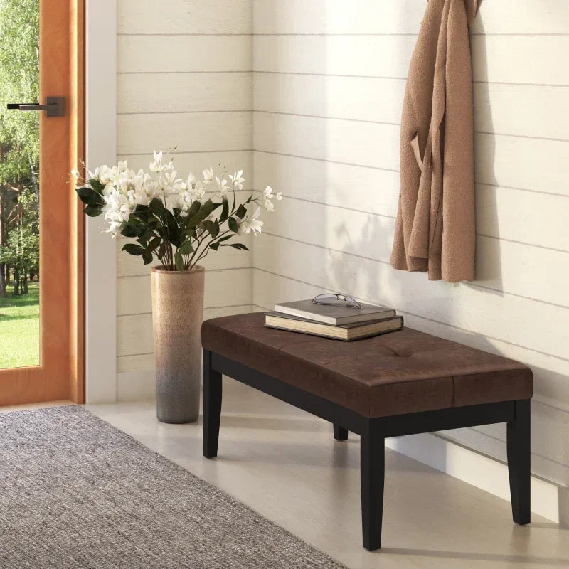 Lacey Tufted Ottoman Bench, Plush Upholstered Seating for Entryway Shoe Changing, Bedroom End of Bed or Living Room Lounge Area