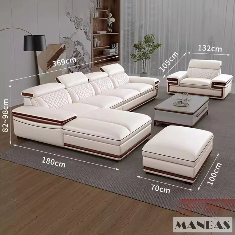 Premium Italian Genuine Leather Sofa Set  Adjustable Headrests, Bluetooth Speaker, Wireless Charger