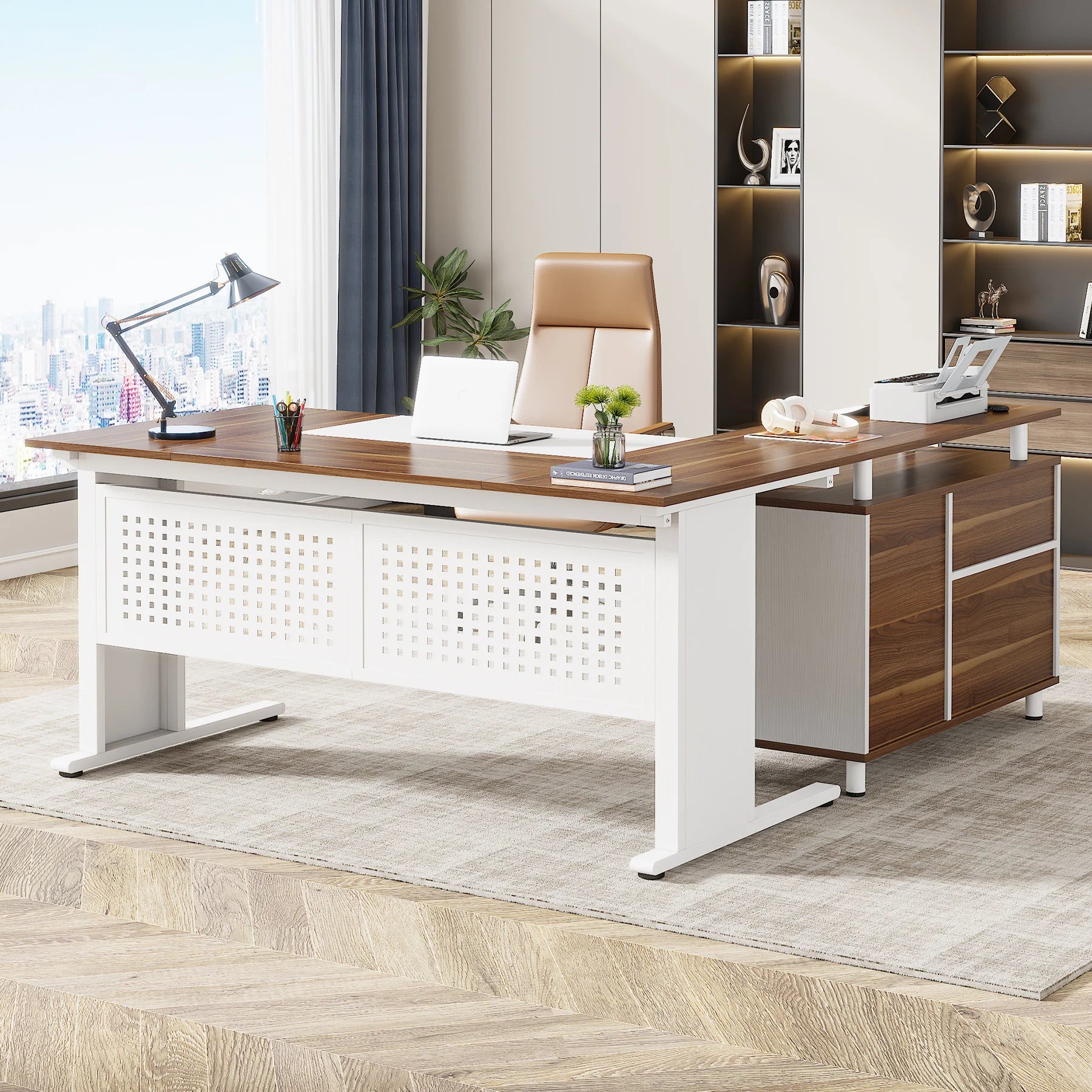 Executive Desk with File Cabinet
