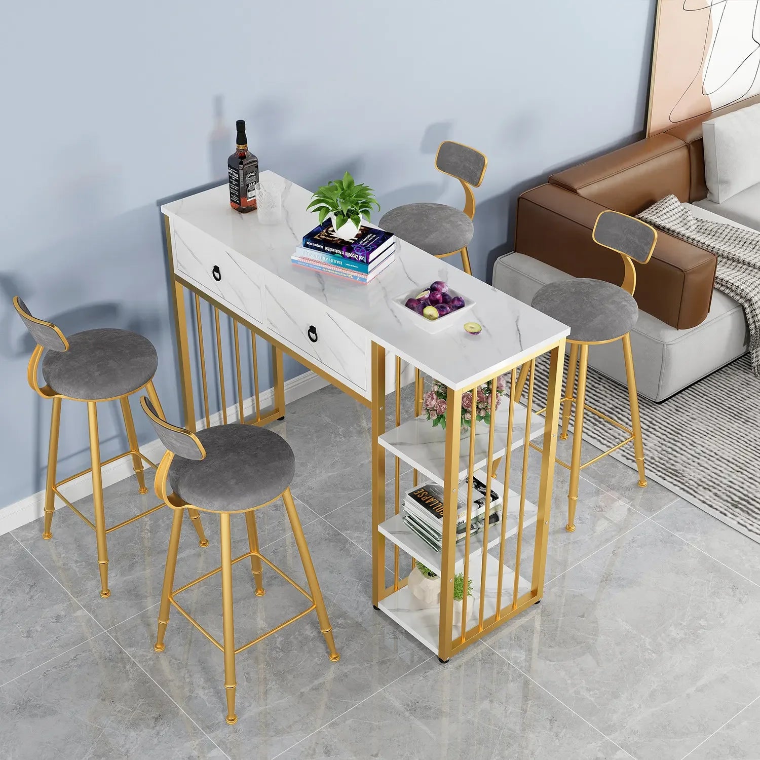 Wall-mounted Counter Height Bar Tables with Drawers