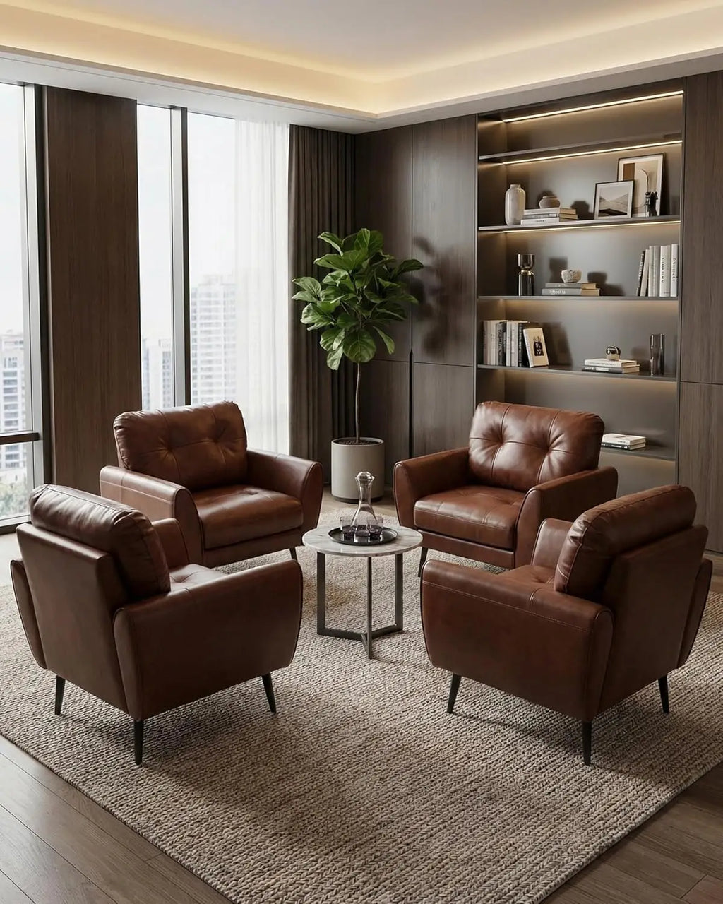 Leather Accent Chair Set Tufted