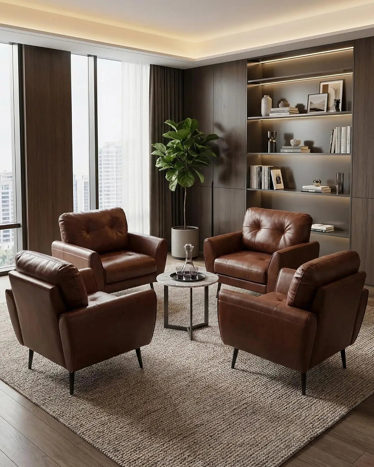 Leather Accent Chair Set Tufted