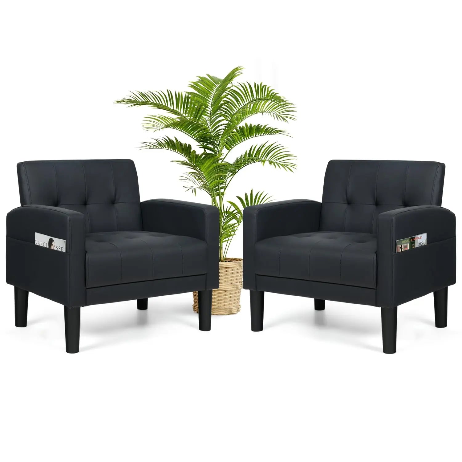 Upholstered Accent Chair Set of 2 Modern Faux Leather