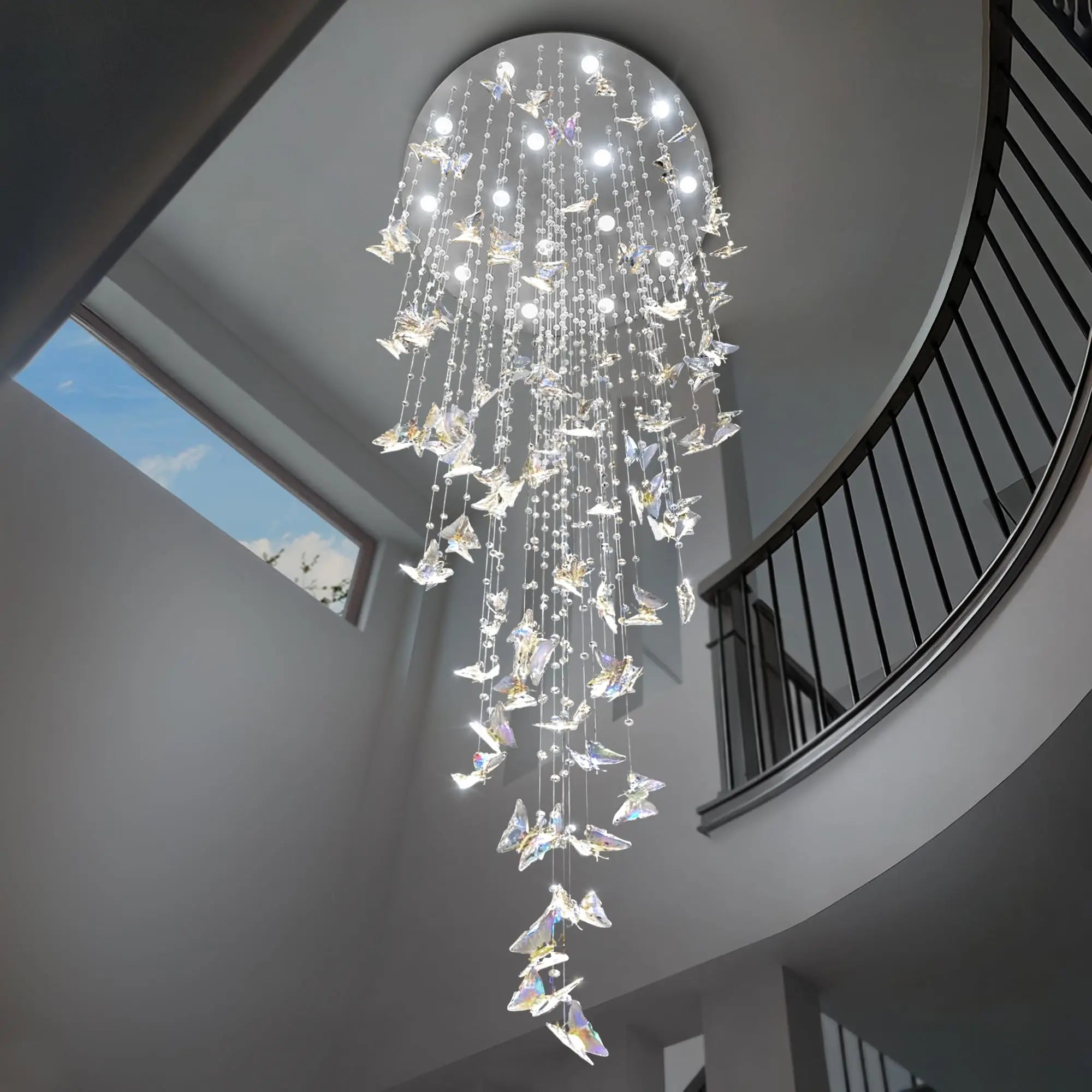 Crystal Multi-Head Long Chandelier