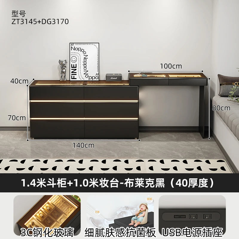 Modern chest of  6 drawers, jewelry cabinet with light