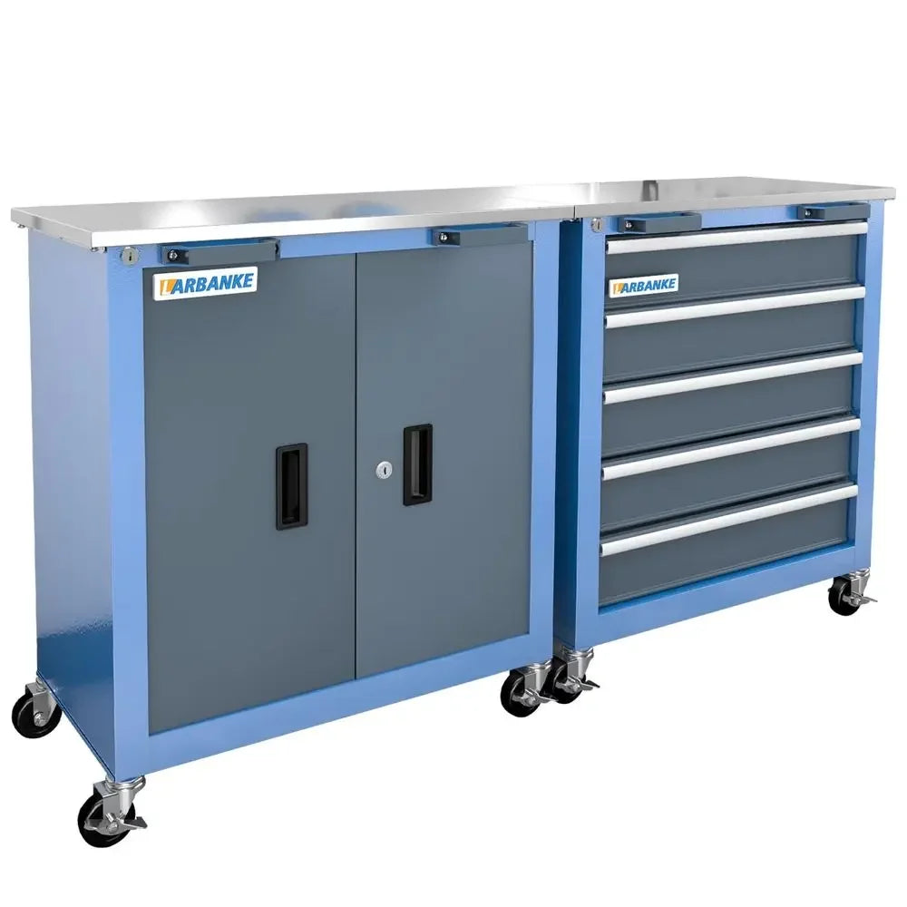 Metal Garage Storage Cabinet With Wheels,3Drawer Rolling Tool Cabinet With 2 Door And Adjustable Shelves, 71 Steel Tool Cabinet